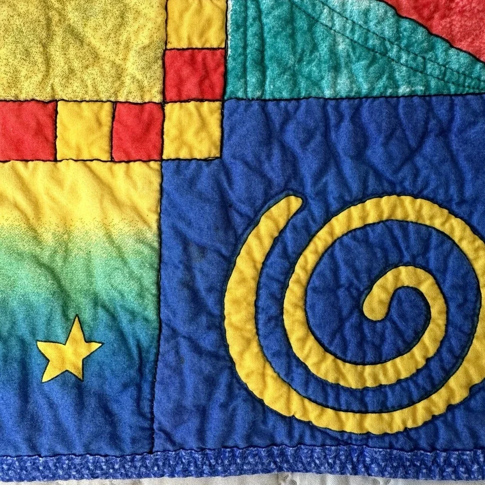 Bear Quilt Blanket Baby Moon Handmade Reversible Sleeping Rockets Stars Tie Dye